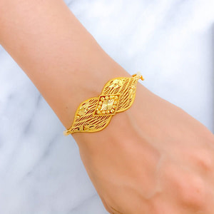 Dazzling Leaf Accented Bangle Bracelet
