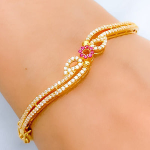Classy Pink Flower Bangle Bracelet