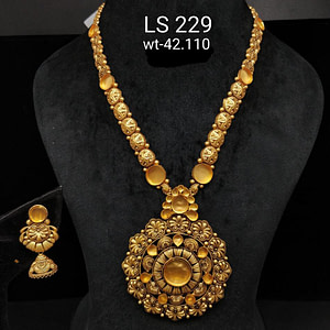 Adorable Gold Long Set With Yellow Stones