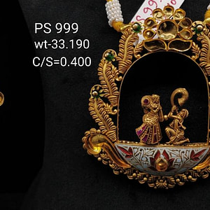 Temple Art Gold Ghat Pendant With Adorable Earrings