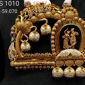 Latest Radha Krishna Design Gold Ghat Long Set With Beautiful Earrings
