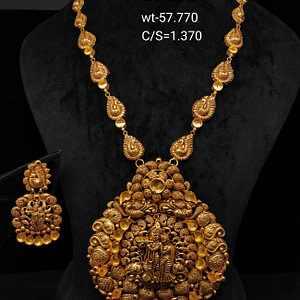 Unique Designed Beautiful Gold Long Set With Radha Krishna Degin