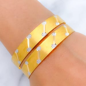 Striking White Gold Accented Bangles