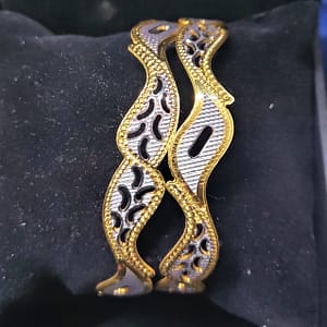 CNC Bangle Pair with Rohdium Zigzag