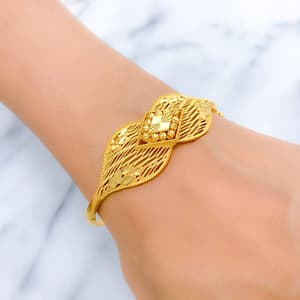 Dazzling Leaf Accented Bangle Bracelet