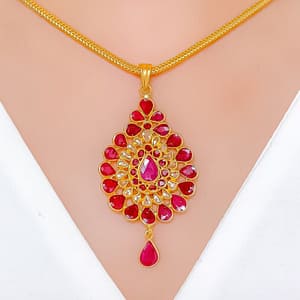 Vibrant Blooming Flower Polki Pendant Set