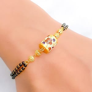 Floral Meenakari Black Bead Bracelet