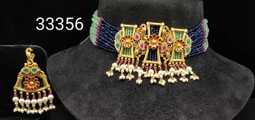 Multi Colored Stone Studded Gold Choker Set For Women
