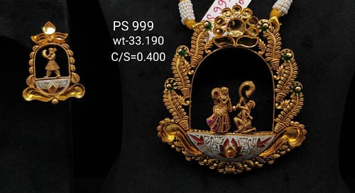 Temple Art Gold Ghat Pendant With Adorable Earrings
