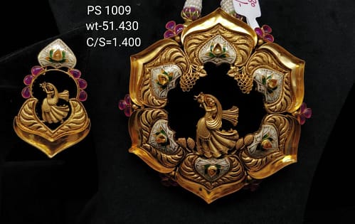 Unique Design Temple Art Stone Studded Long Set For Woman