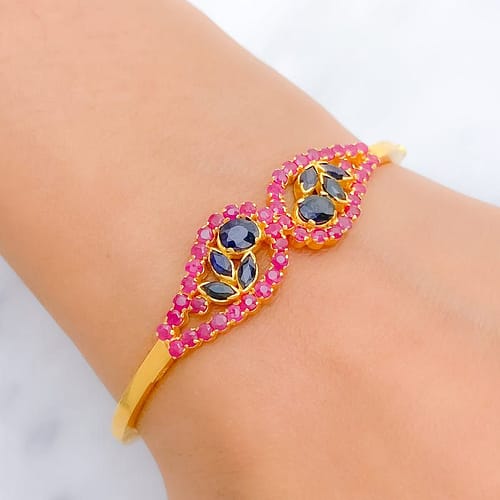 Ruby + Sapphire Floral Bangle Bracelet - Image 2