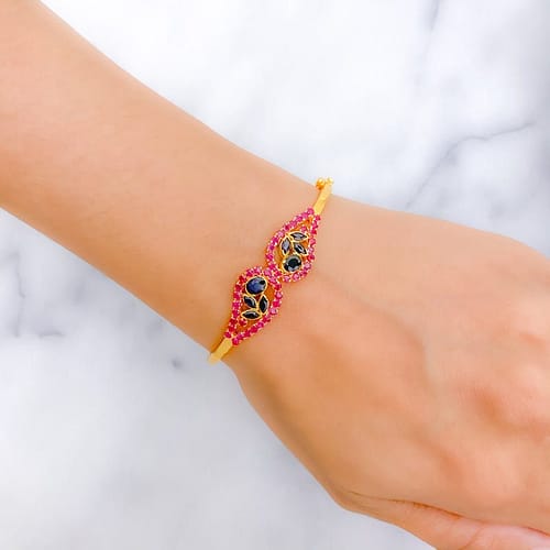 Ruby + Sapphire Floral Bangle Bracelet