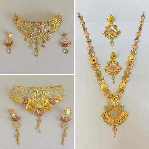 Rodum Touch Floral Design Gold Long Set With Nacklace