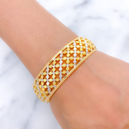 Etched TwoTone Flower Bangle - Image 2