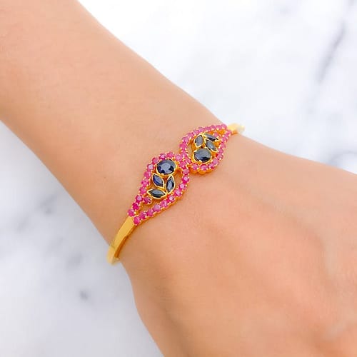 Ruby + Sapphire Floral Bangle Bracelet - Image 3