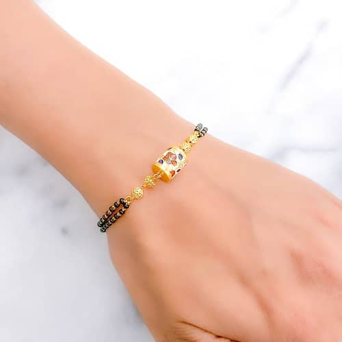 Floral Meenakari Black Bead Bracelet - Image 2