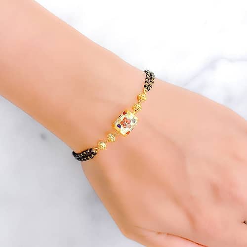 Floral Meenakari Black Bead Bracelet - Image 3
