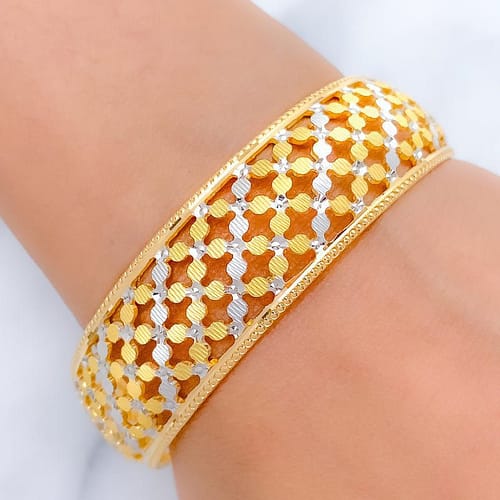 Etched TwoTone Flower Bangle - Image 3