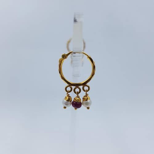 Minimalist Gold Bali Pair with hint of white and red stone - Image 2