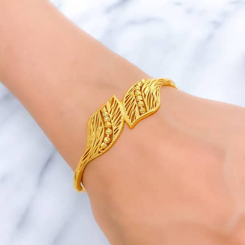 Versatile Layered Leaf Bangle Bracelet - Image 3