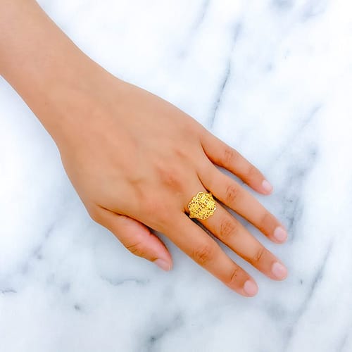 Glistening Symmetrical Gold Ring - Image 2