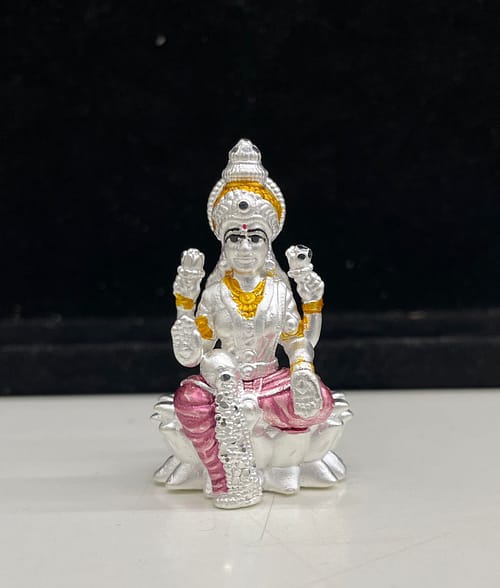 Goddess Lakshmi Silver Idol in Pink Color