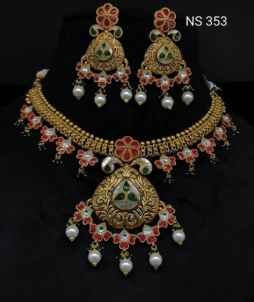 Adorable Gold Necklace With Multi Color