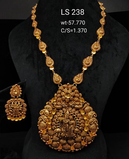 Unique Designed Beautiful Gold Long Set With Radha Krishna Degin