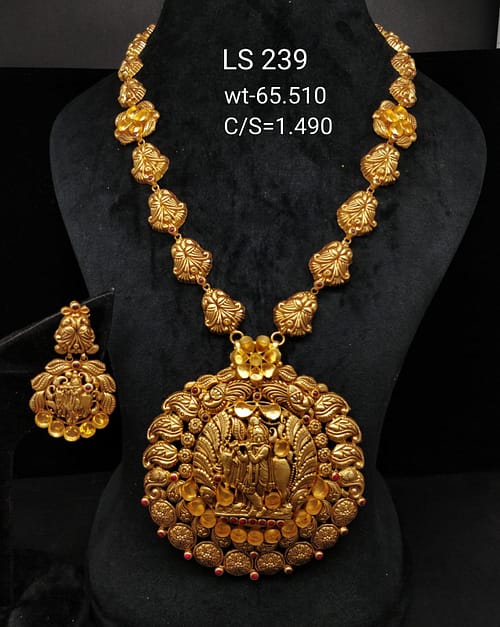 God Krishna Design Gold Ghat Long Set For Woman