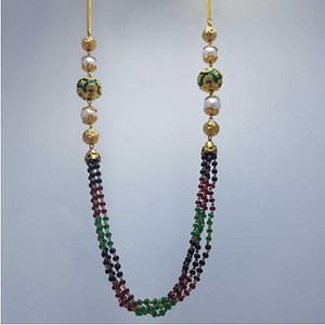 Designer Small Length Ladies Gold Chain with Stones and Moti
