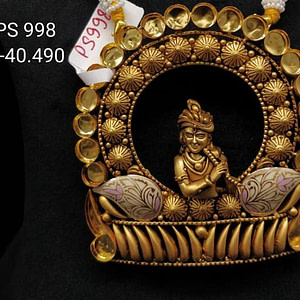 Traditional Temple Art Gold Pendant Set For Woman